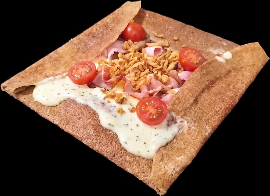 Boursin · Jambon supérieur · Tomates · Oignons crispy